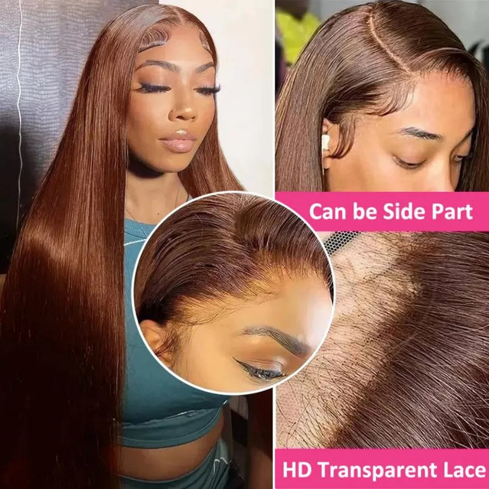 36-Inch Chocolate Brown Straight HD Lace Wig | Sophisticated 250% Density 13x6 & 13x4 Frontal | Elegant "100% Brazilian Remy" Silhouette | "Dignified" Pre-Plucked Curved Part Human Hair for Radiant Versatile Styling Luxegan