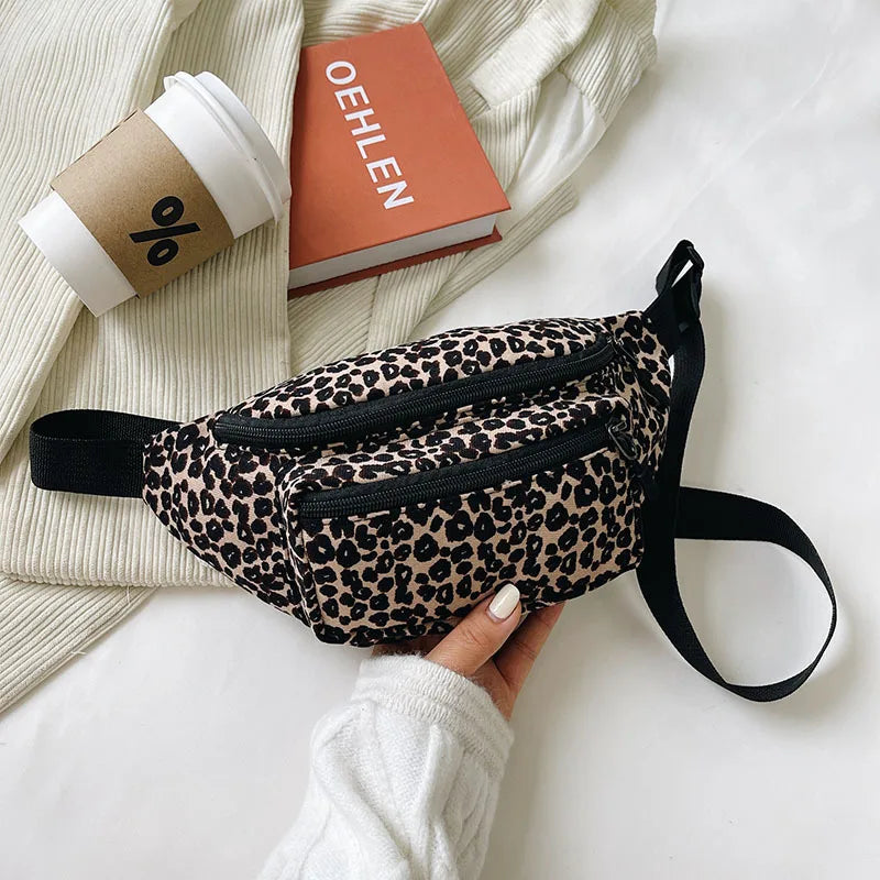 Fashion Women's Flannel Fanny Pack | Wild Leopard Pattern Waist Bag & Bum Hip Bag (Casual Chest Bag Money Phone Pouch)