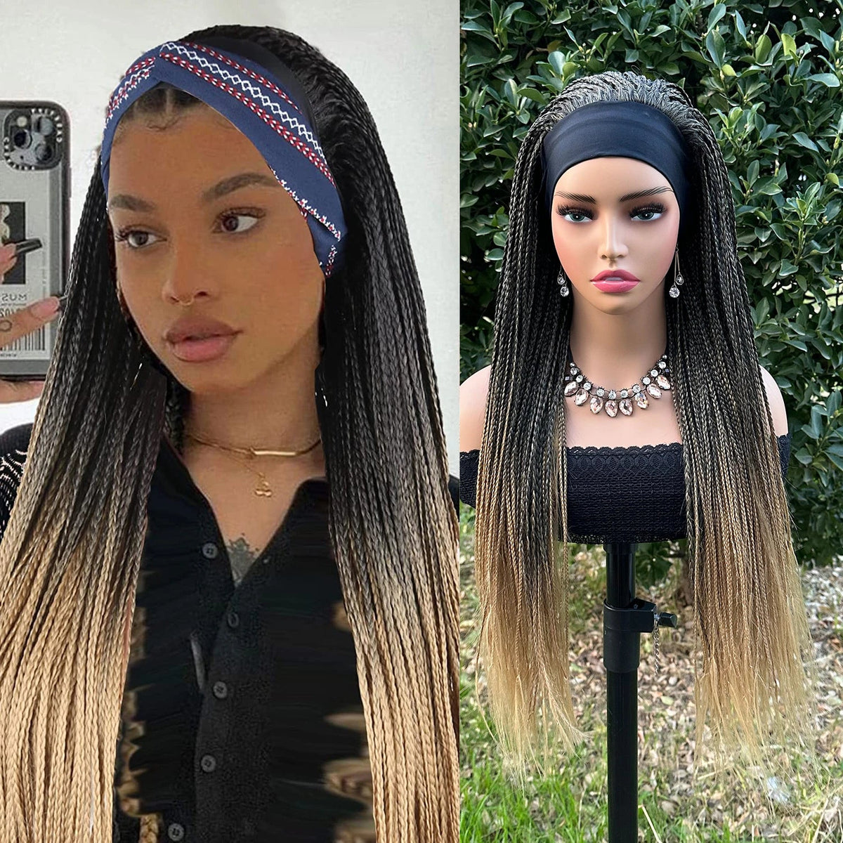 Ombre Brown Long Headband Box Braids Wig Braided African Dreadlock Wig Synthetic Braiding Beauty Hair Wigs For Women/Men Luxegan