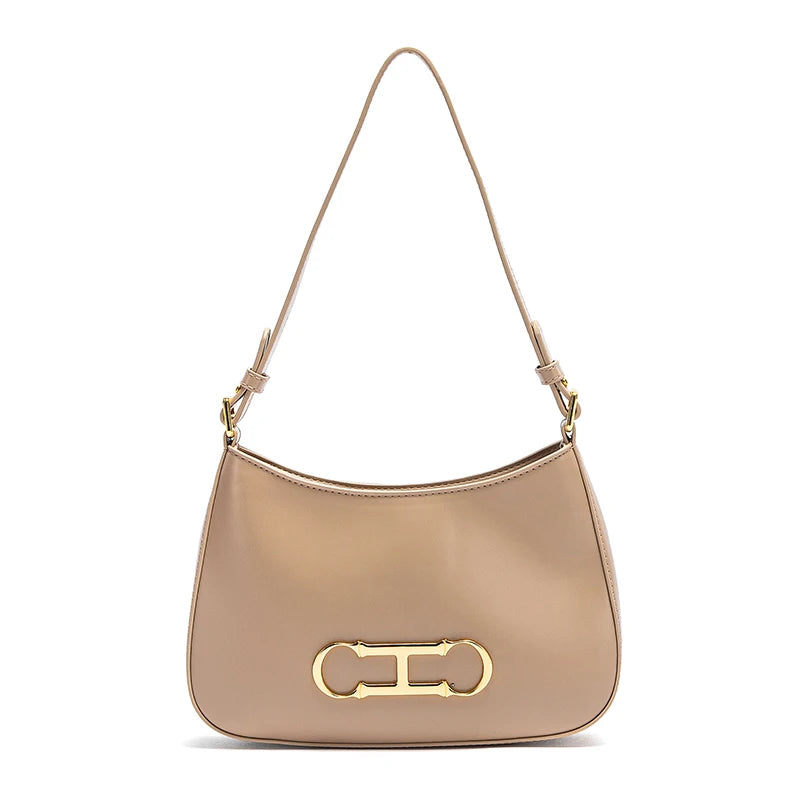 Women’s New Simple Baguette Handbag | Minimalist Mini Shoulder Bag | PU Leather Underarm Purse with Secure Zipper Closure | Trendy Everyday Small Tote Luxegan