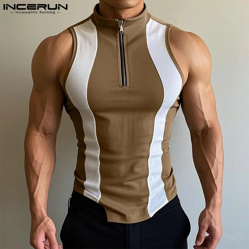 Spliced Contrast Zipper Vest | Sophisticated American Style Sleeveless Silhouette | Elegant "Patchwork" Summer Streetwear | "Dignified" Broadcloth Blend for Radiant Versatile Styling