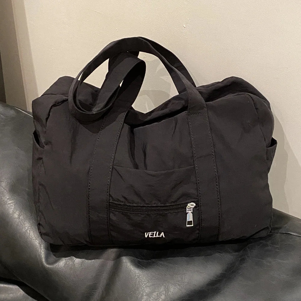 Unisex Simple Crossbody Bag Oxford Cloth Everyday Overnight Bag | Solid Color Lightweight Tote Handbag Outdoor Short Trip Bag Luxegan