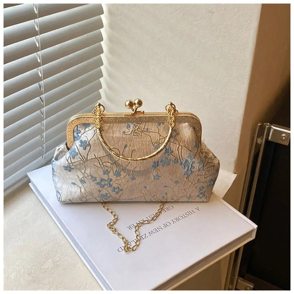 Fashion Silk Chinese Style Handbag | Retro Embroidery Shell Bag | Elegant Minaudière Shoulder & Crossbody Bag | Traditional Artisan Single-Strap Ladies' Purse Luxegan