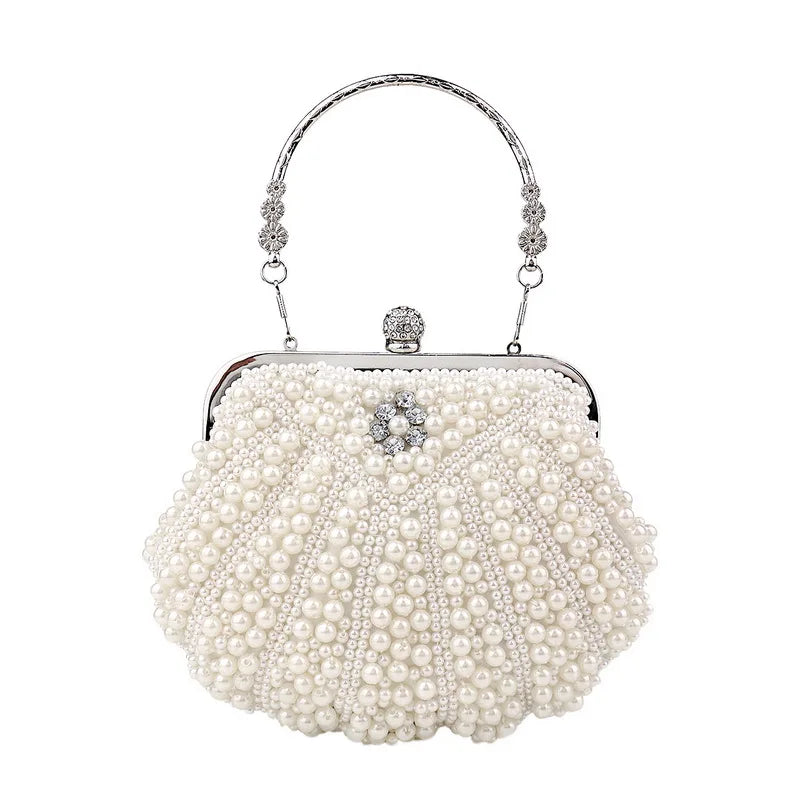 Pearl Shell Evening Bag | Vintage Beading Metal Clutch Luxegan