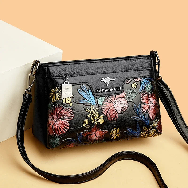Women's Floral Patterned Shoulder Bags | High-Quality Leather Crossbody Bag & Elegant Commuting Handbags Luxegan