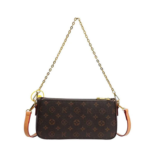 Light Luxury Designer Shoulder Bag | Classic Solid Color Plaid Crossbody | Women’s Vintage Satchel with Chain & Letter Element Luxegan