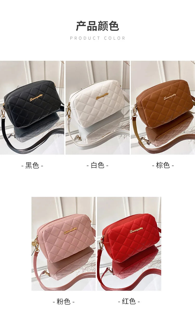 Trendy Lingge Embroidery Canvas Camera Crossbody Bag | Fashion Chain Tassel Small Messenger Bag for Women Luxegan