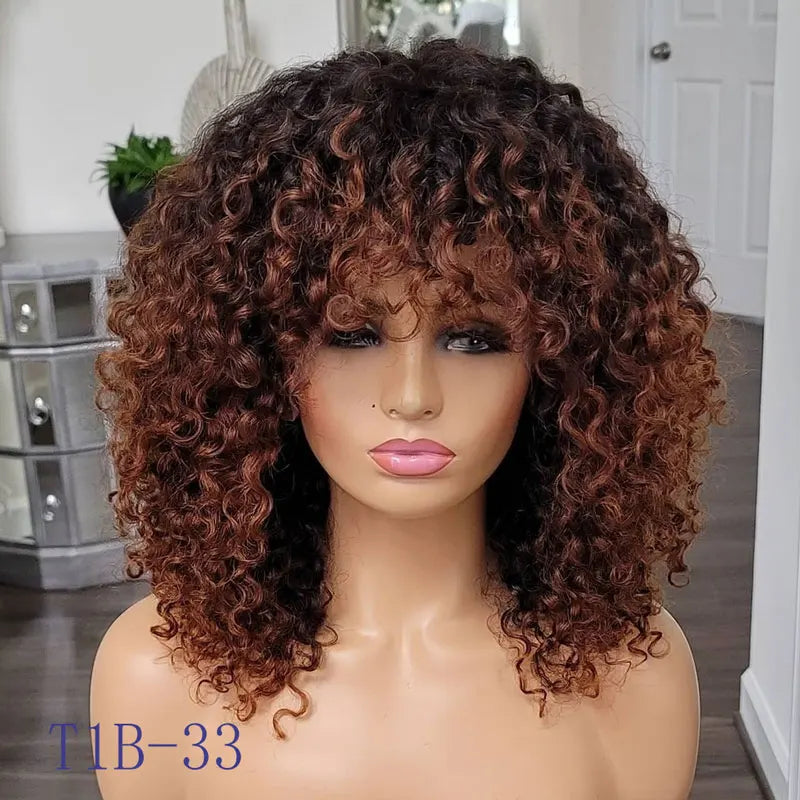 Black Pearl Curly Wigs Perruques Cheveux Humains Fringe Wig Jerry Curly Wig With Bangs Human Hair Short Pixie Cut Wigs Human Hai