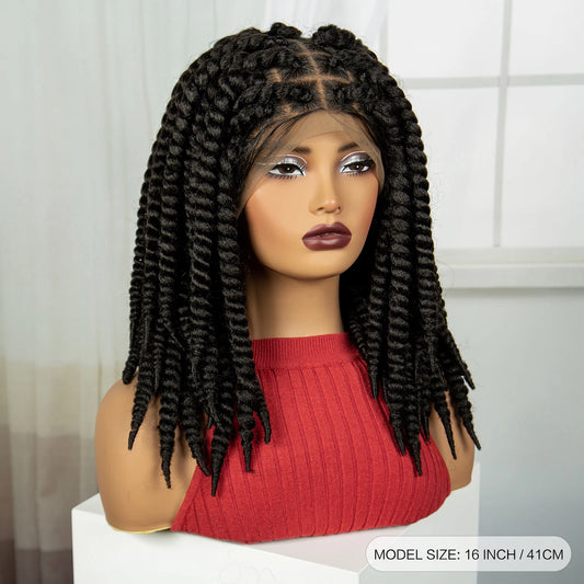 16" Knotless Box Twist Braids Wig | Full Lace | Baby Hair Luxegan