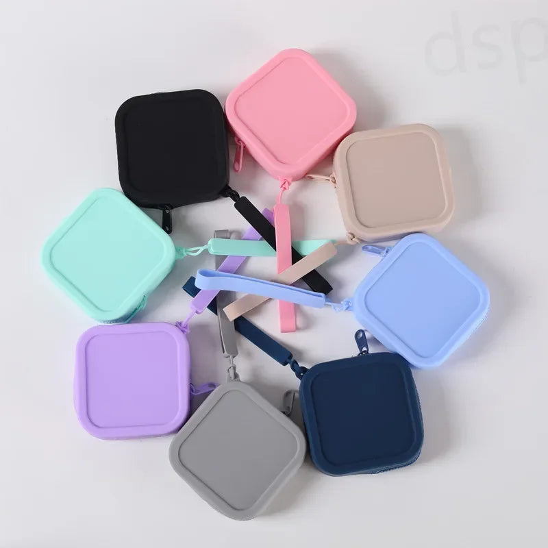 Silicone Solid Square Organizer | Zipper Waterproof Mini Wallet & Earphone Case Luxegan