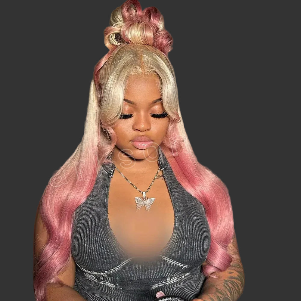 Honey Blonde Highlight 613 Lace Front Wig | Ultra-Thick 250% Density Bone Straight Brazilian Remy Human Hair Wig | 13x6 & 13x4 Transparent Swiss Lace T-Part Frontal Wig for Women Luxegan