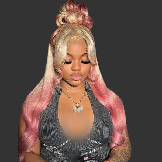 Honey Blonde Highlight 613 Lace Front Wig | Ultra-Thick 250% Density Bone Straight Brazilian Remy Human Hair Wig | 13x6 & 13x4 Transparent Swiss Lace T-Part Frontal Wig for Women Luxegan