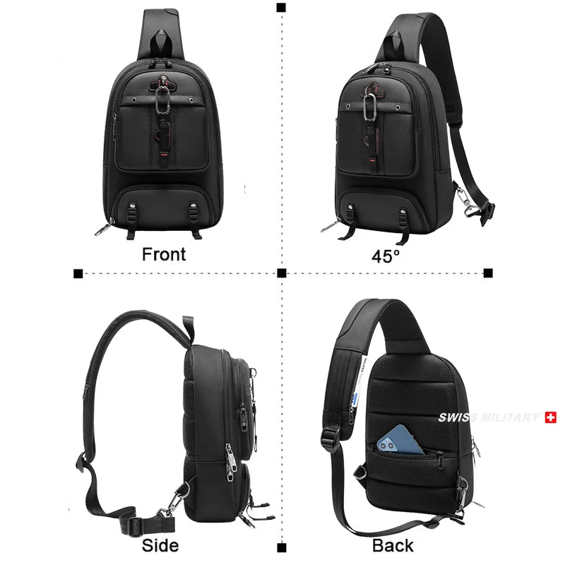 MILITARY Brand Anti-Theft Crossbody Chest Bag | New Men's Waterproof Shoulder Bag | Large Capacity Water-Repellent Travel Pack | Premium Oxford Unisex Flap Sling Bag with Multi-Pocket Interior Luxegan