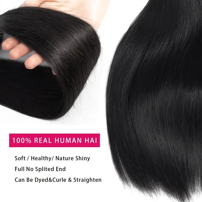 30-Inch Bone Straight Brazilian Human Hair Weave Bundles | 12A Grade Premium Remy Human Hair Weft Extensions | Luxurious 100% Brazilian Straight Sew-In Bundles (1, 3, or 4 Piece Pack, Natural Color) Luxegan