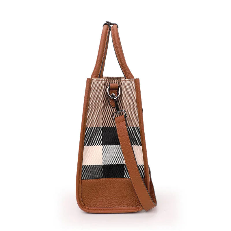 Classic Plaid Canvas Tote | Large Capacity Crossbody Handbag Luxegan