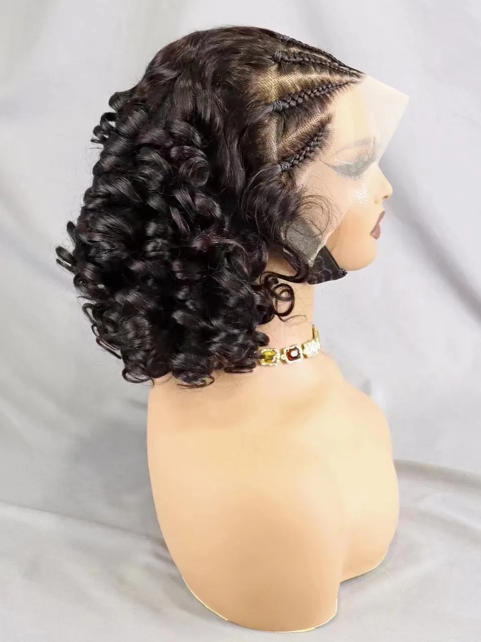 Natural Black Loose Wave Bob Remy Hair Wig with Braids