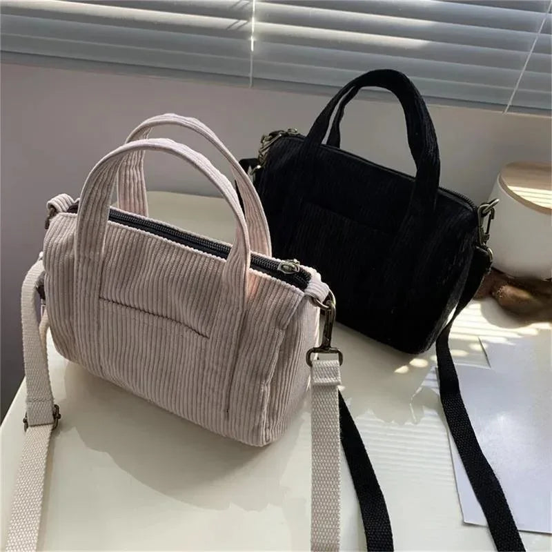 Mini Corduroy Shoulder Bag for Women & Girls | Casual Square Canvas Handbag Zipper Tote & Crossbody Purse Luxegan