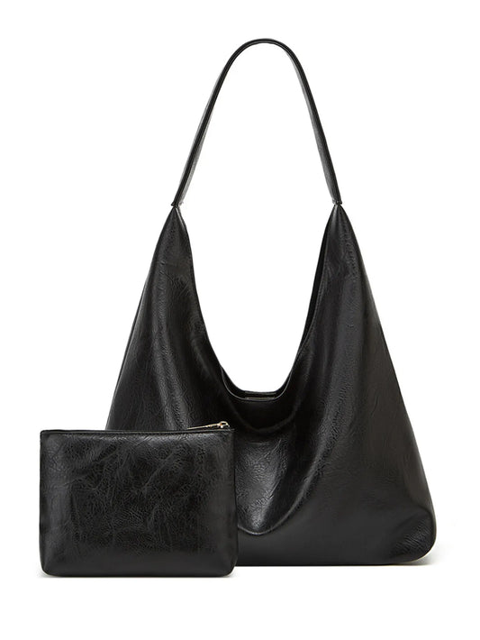 PU Leather Casual Retro Simple Large Bag | Acrylic Lined Hasp Closure Tote Luxegan