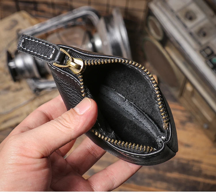 GURO Mini Monedero de Cuero Genuino de Lujo para Hombre, Cartera Corta con Cremallera, Pequeño Estuche de Cuero Vacuno para Mujer, Tarjetero, Bolsas Cuadradas Diarias para Llaves