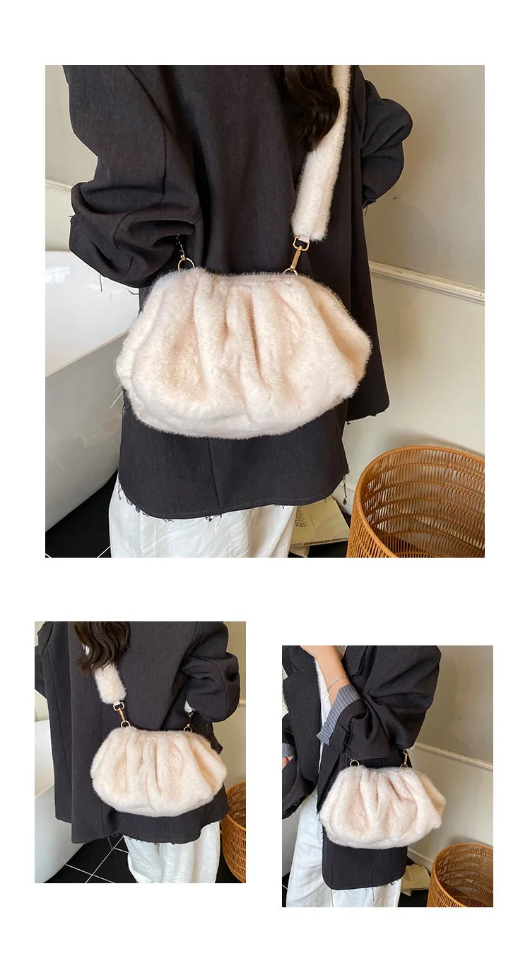 Mink Fur Texture Cloud Shell Bag | Sophisticated "Wrinkle Relaxed" Silhouette | Elegant Winter Fashion Tote | "Dignified" High-Performance Felt Accessory for Radiant Versatile Styling Luxegan