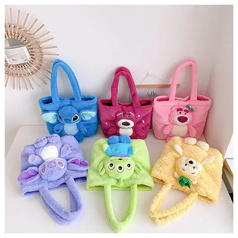 New Cartoon Plush Doll Shoulder Bag | Sweet and Cute Stitch Strawberry Bear Soft Cute Girls Handbag Luxegan