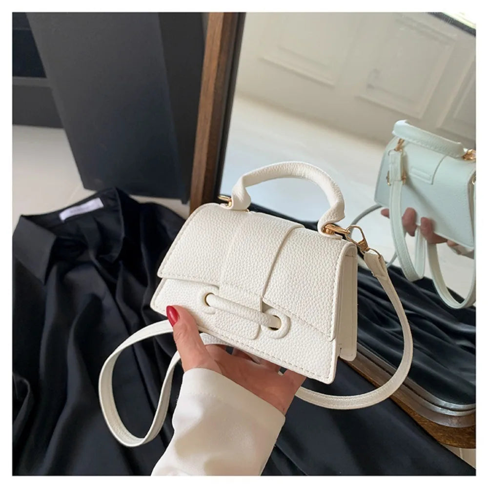 High Quality Fashion PU Leather Bag | Solid Color Shoulder Crossbody Bag & Cute Buckle Square Bag (Hand Carry Small Messenger Bag) Luxegan