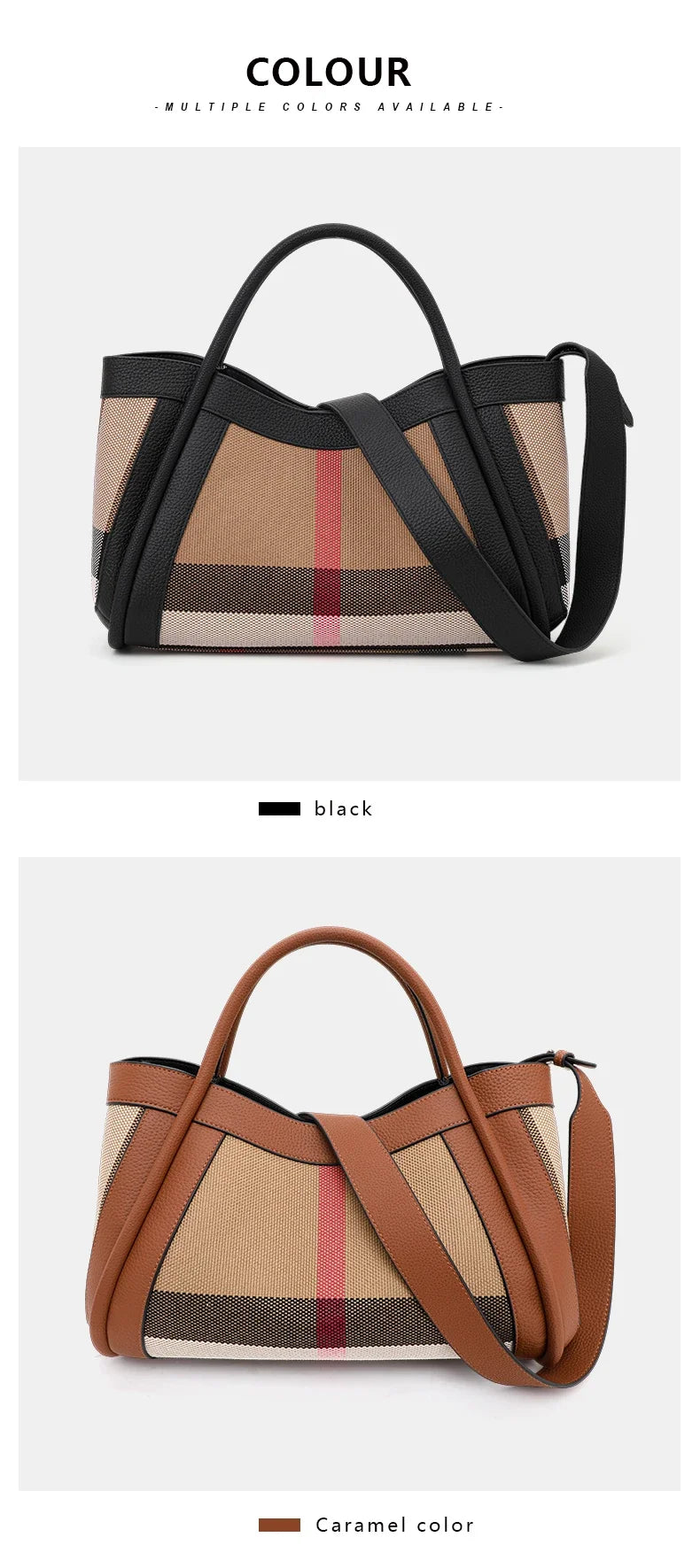 Genuine Leather Large Capacity Women’s Handbag | New Design Plaid Pattern Shoulder Bag | Premium Leather Casual Tote | Sophisticated High-End Female Daily Bag (Model Q1522) Luxegan