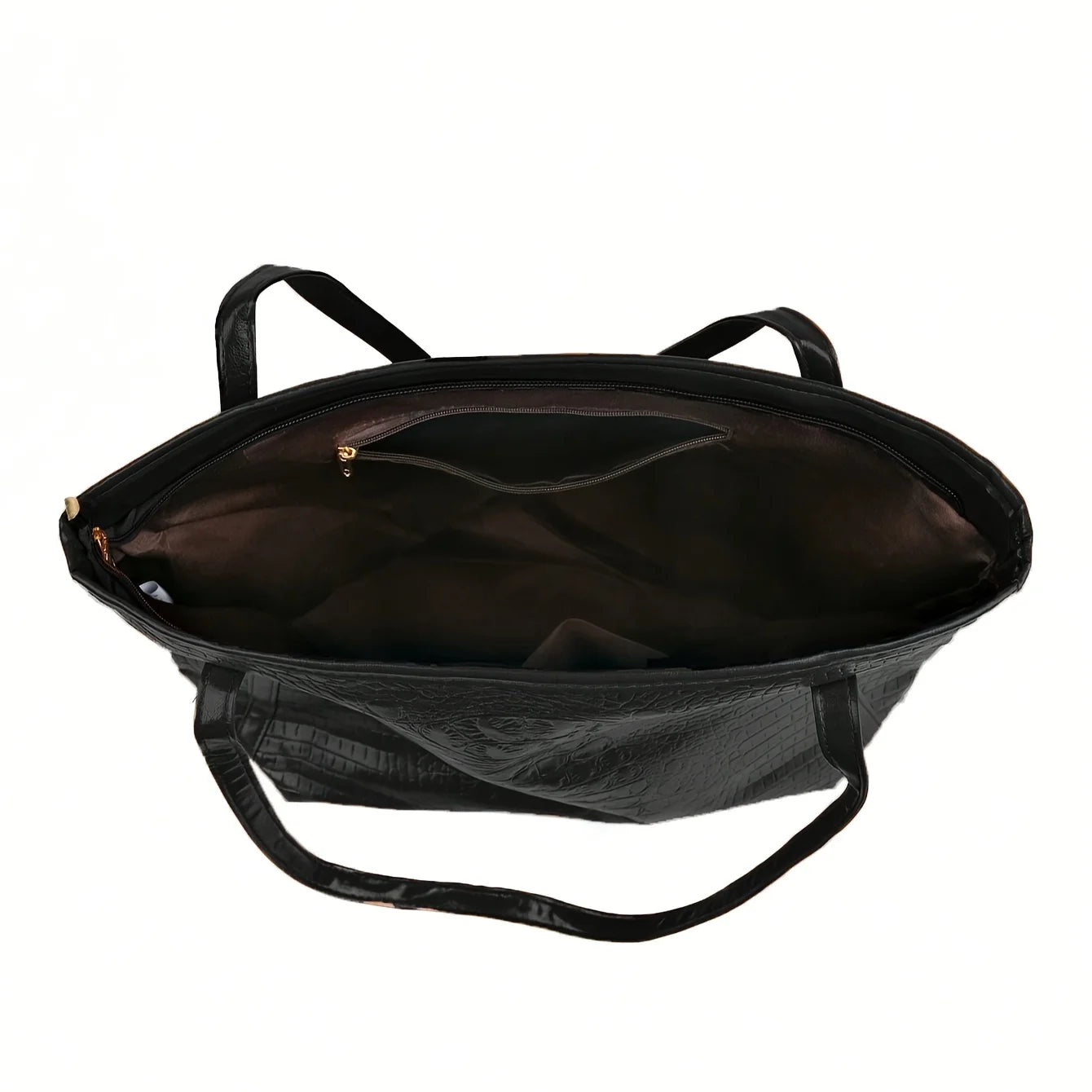 Large Stylish Black Crocodile Print PU Tote Bag for Women Luxegan