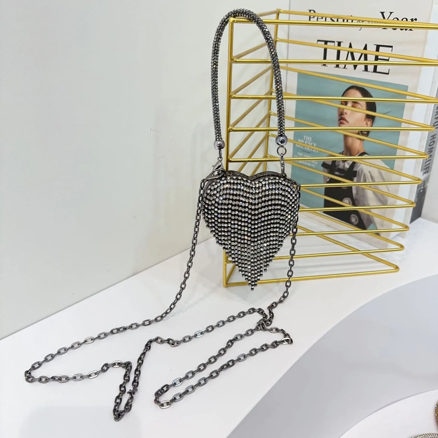 Luxury Mini Heart-Shape Crystal Clutch | Hard Diamond Inlay Evening Party Handbag