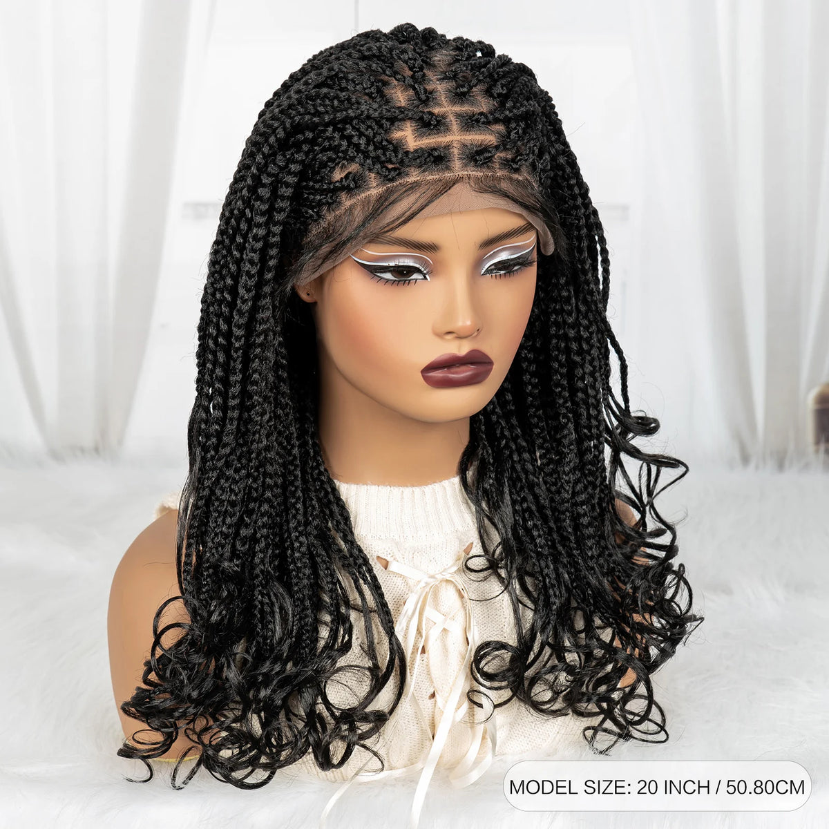 20 Inch Knotless Box Braids Wig | 9x6 Lace Front | Curly Ends