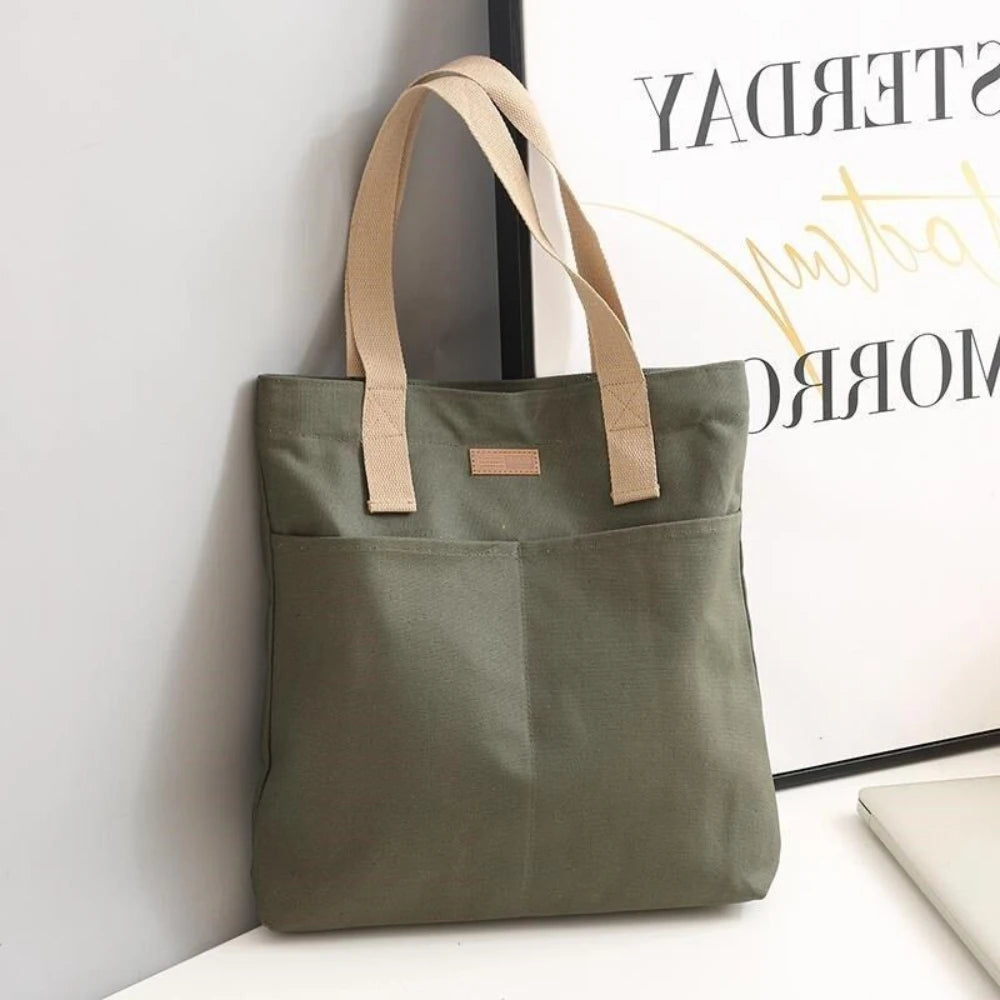 1Pc Women's Tote Bag Canvas Sewing Thread | Large Capacity Advanced Sense Handbag & Convenient Practical Female Commuter Bag Luxegan