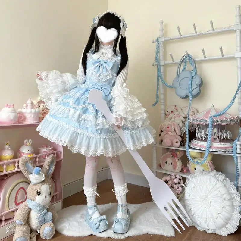 Women's Victorian Sweet Lolita Princess Dress | Kawaii Cute Lace Ruffle Flower Wedding Gown | Japanese Retro Elegant Bow Mini Dress | Premium Tatting Full Sleeve All Season Vestido Model LY014D5368 Luxegan