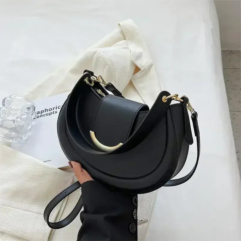Designer Trend Leather Underarm Bag | Sophisticated Solid Color Small Armpit Shoulder Bag | Elegant Casual Bucket Shaped Handbag | Luxury Soft PU Leather Crossbody with "Dignified" Magnetic Hasp Luxegan