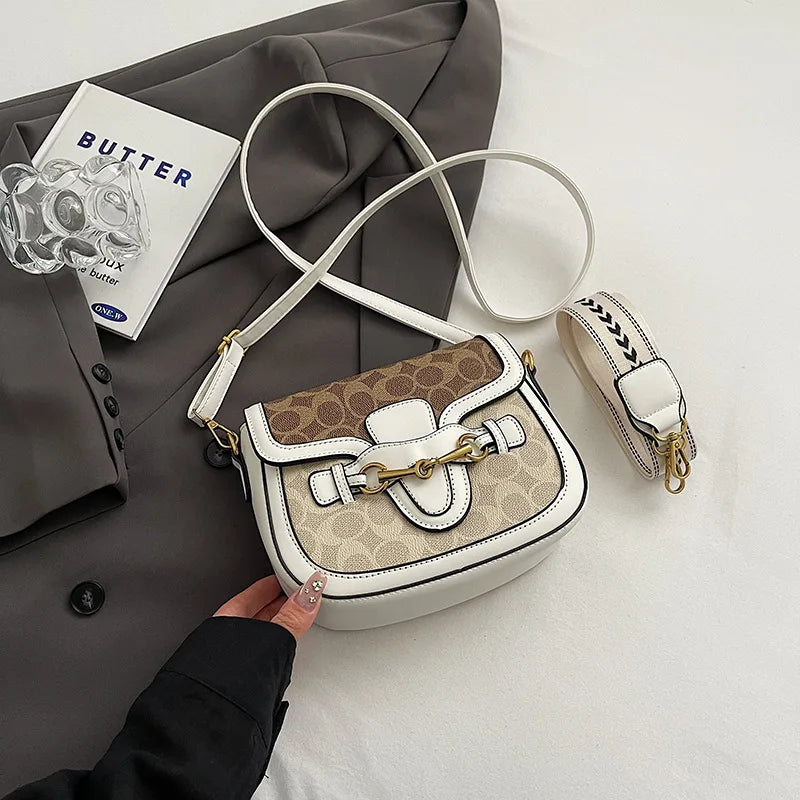 Trendy Korean-Style Saddle Bag | Retro Wide-Strap Crossbody Luxegan