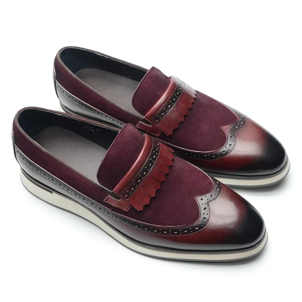 Many Colors Classy Men's Genuine Leather Tassel Loafers | Cow Suede Wingtip Brogue Casual Business Flats Luxegan