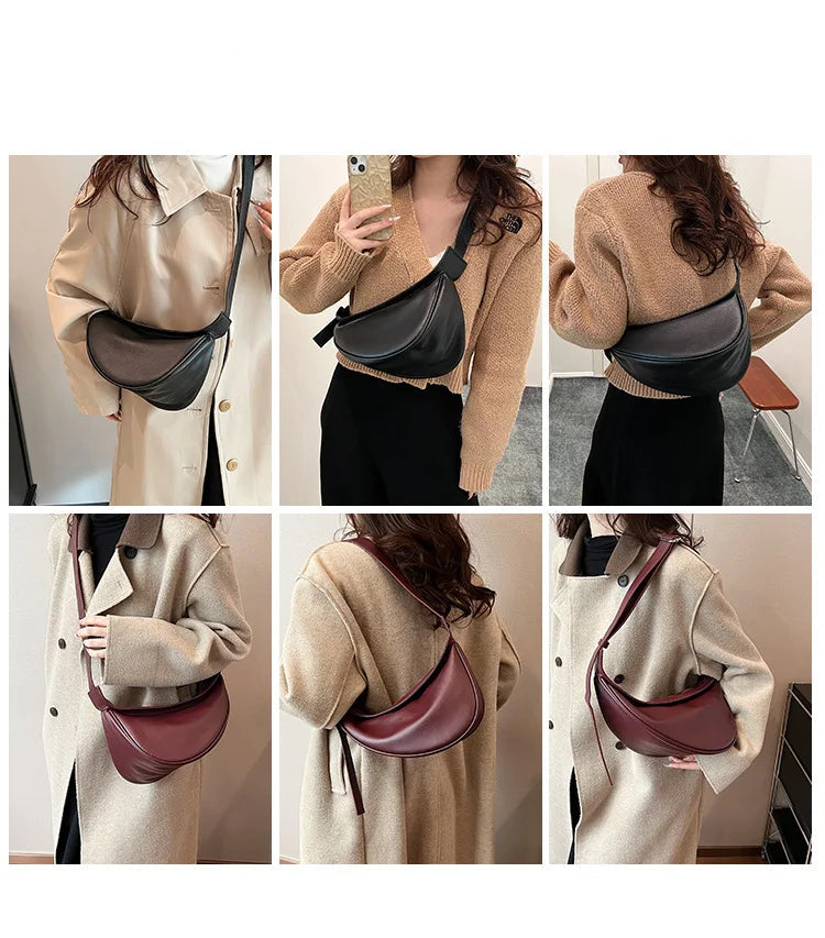 Sewing Thread Saddle Bag | High Capacity PU Shoulder Handbag Luxegan