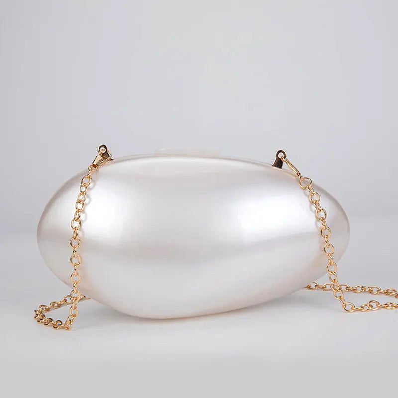 Luxury Pearl & Chain Clutch | Acrylic Shell Evening Bag Luxegan