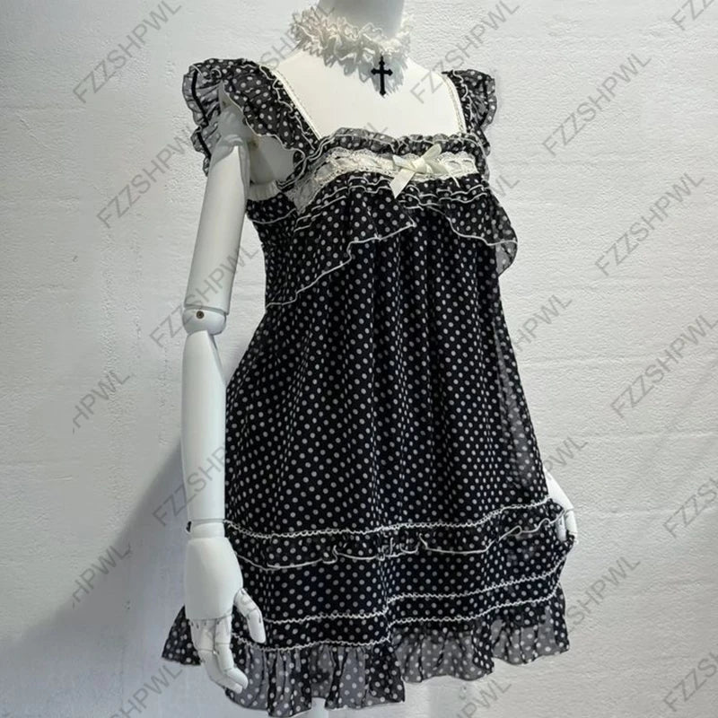 Solid Lace Bow Mini Dress | Sweet Casual Y2K Streetwear Top | Sexy Rock Aesthetic Retro Punk Harajuku Hop Clothing | Premium Knit Slim Fit Knee-Length Sheath Luxegan