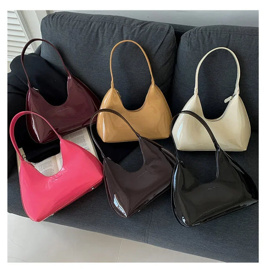 Trendy Designer Solid Shoulder Bags for Women Handbags and Purses | New Fashion Patent Leather Underarm Ladies Tote Bags Luxegan