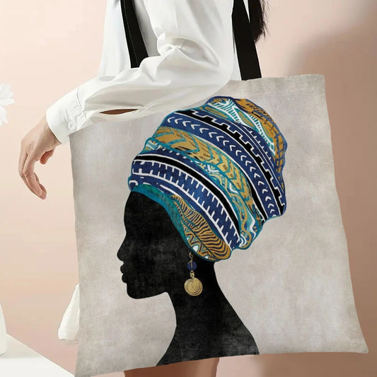 African-Inspired Tote Bag | Sophisticated Durable Linen Shoulder Bag | Elegant Reusable Shopping & Beach Carryall | "Dignified" Structured Square Bag for Versatile Casual Styling Luxegan