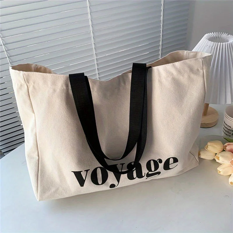 Letter Voyage Large Capacity Canvas Handbag | Foldable Travel & Shopping Tote | Unisex Casual School Bag for Students Luxegan