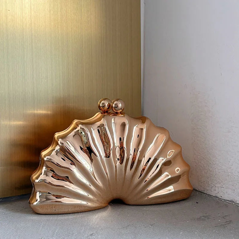 Acrylic Shell Shape Clutch | Sophisticated "Minaudiere" Silhouette | Elegant Designer Evening Party Purse | "Dignified" High-Performance Microfiber Leather Essential for Radiant Versatile Styling Luxegan