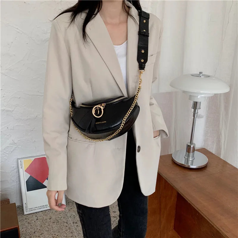 New Women’s Casual Designer Crossbody Shoulder Bag | Metal Chain Purse Tote & Fashionable Leather Clutch Chest Bag Luxegan