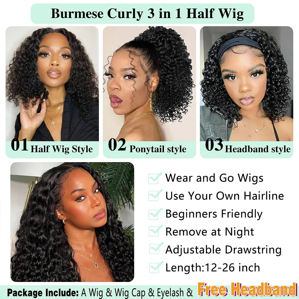 Curly Glueless Half Wig | Drawstring Style Luxegan