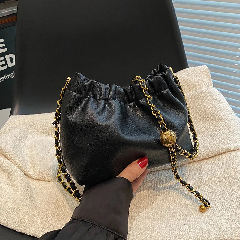 Women's Chain Shoulder Bag | Versatile Crossbody Tote & Casual Pleated Hobo Bag (Satchel Sling Bag, Stylish Purse for Girls) Luxegan