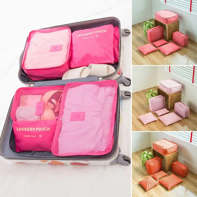 6pcs Set Travel Storage Bags | Suitcase Packing Set & Portable Luggage Organizer (Clothes Shoe Foldable Organizer) Luxegan