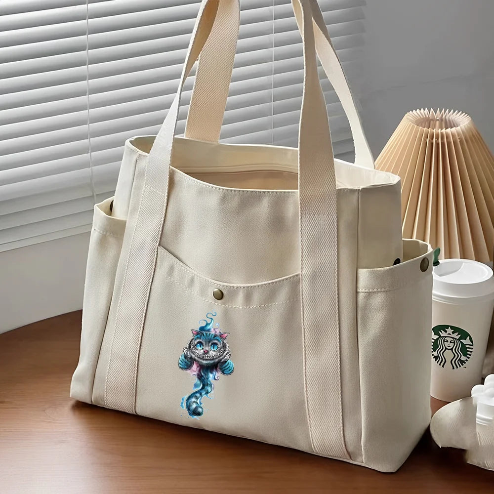 Alice in Wonderland Canvas Tote Bag | Unisex Work Commuter Carrying Bag | College Student Book Shoulder Shopping Bag Luxegan