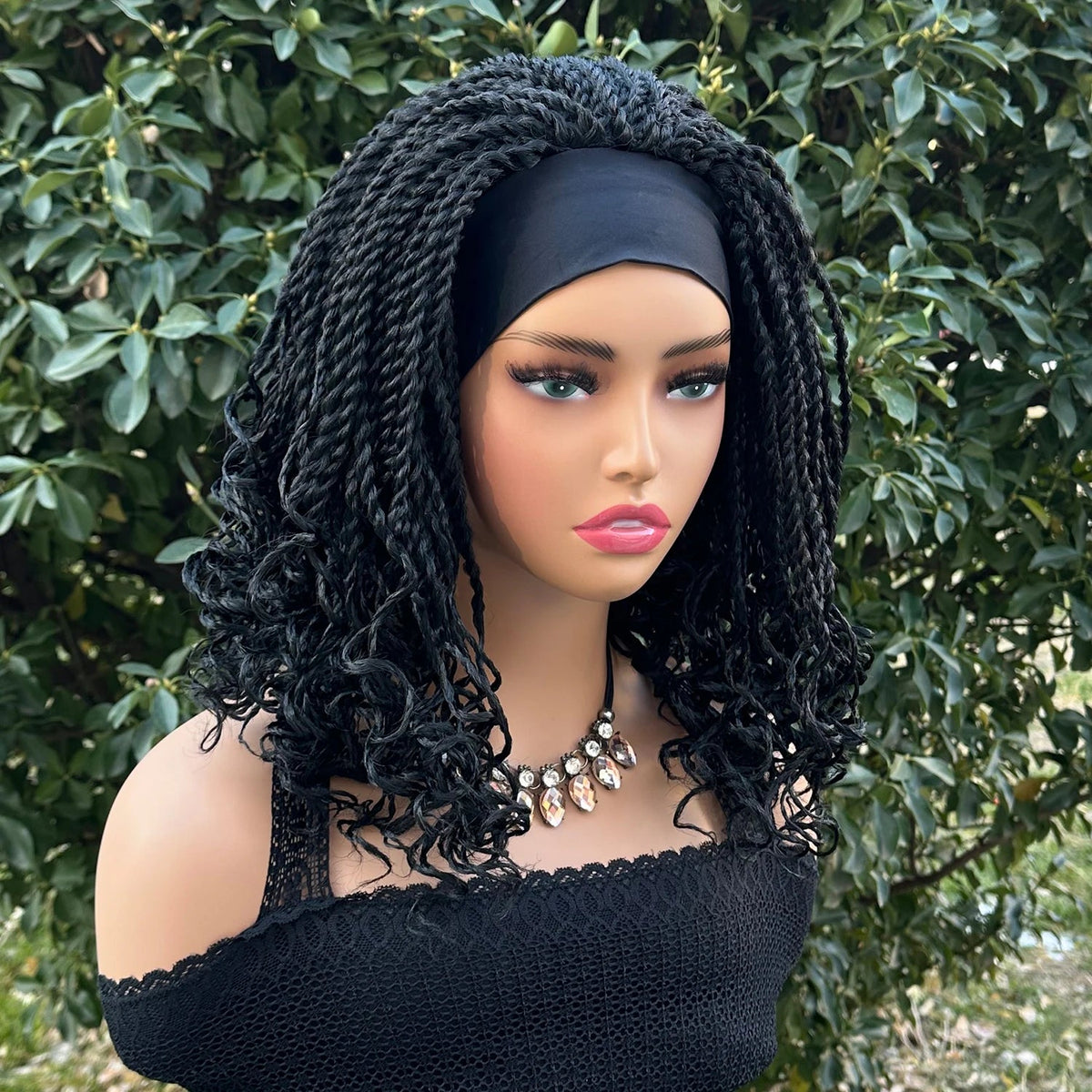 Short Bob Synthetic Braided Headband Wigs For Black Women Box Braided Headband Bob Wig African Braiding Hair Headband Wig Luxegan