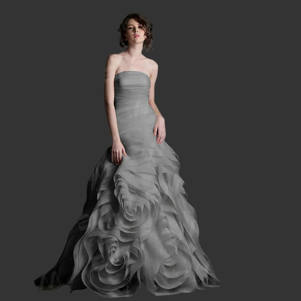 Modern Floral-Shaped Tulle Prom Gown | Custom-Made Strapless Sweetheart Long Party Dress | High-Quality Court Train Solid Custom-Color Evening Dress Luxegan