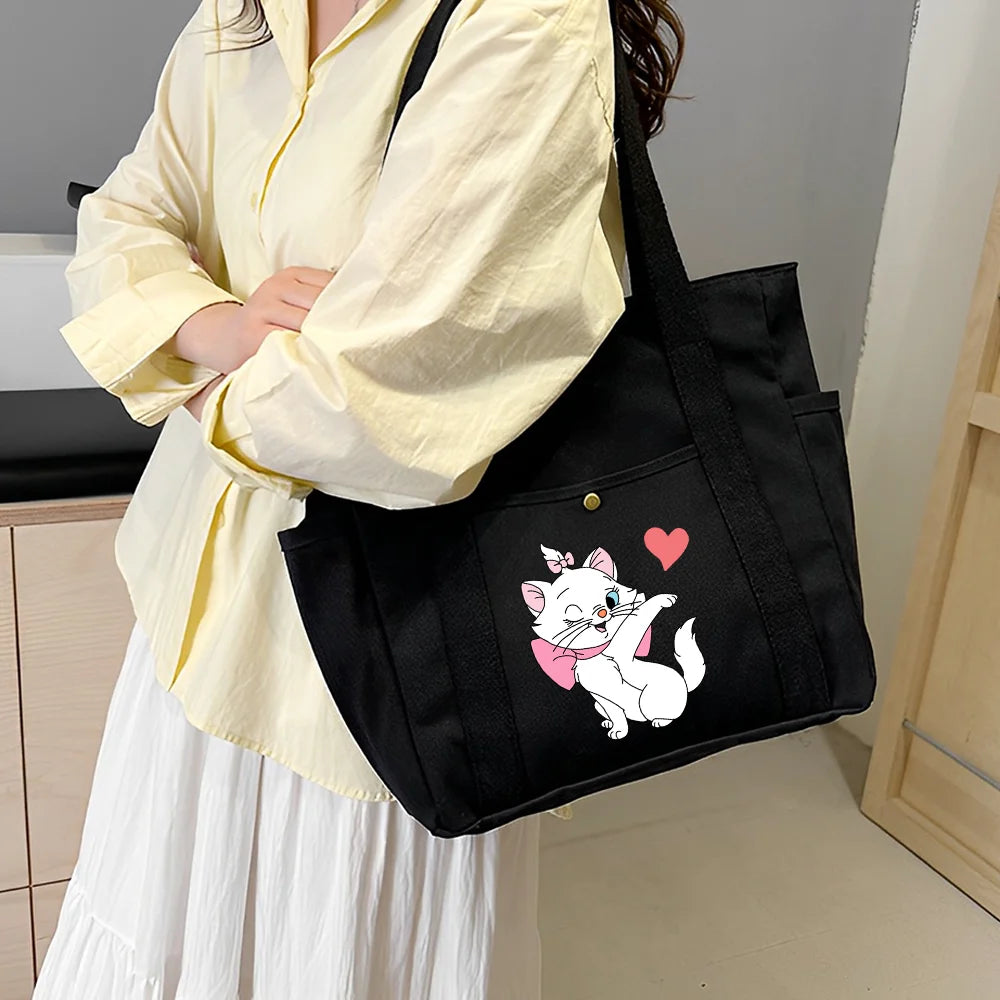 The Aristocats Marie Cat Large Capacity Canvas Tote Bags | Work Commuting Carrying Bag Student Outfit Book Shoulder Shopping Bag Luxegan